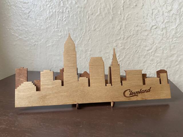 Small Cleveland Skyline Wooden Sign - Rustic Art Layered Laser Cut Wall Handmade Decor Gift Ideas - image 1