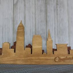 Small Cleveland Skyline Wooden Sign - Rustic Art Layered Laser Cut Wall Handmade Decor Gift Ideas - thumbnail 3
