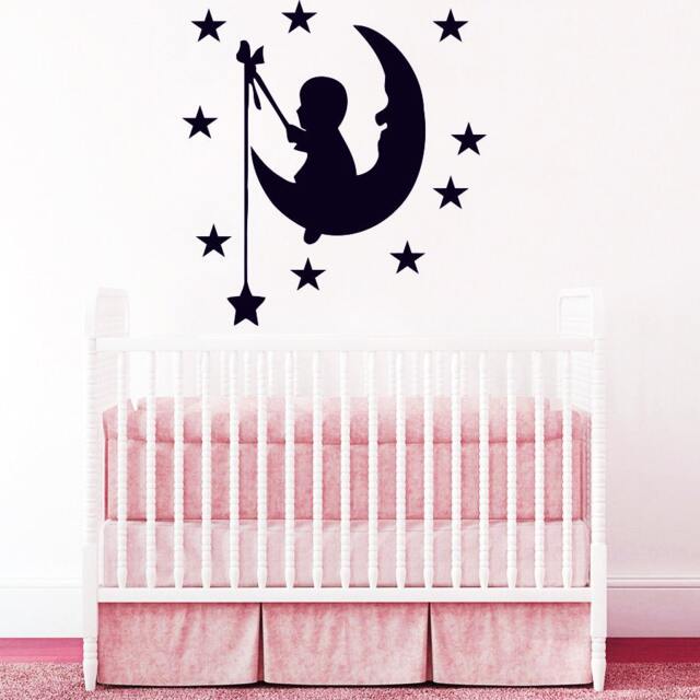 Wall Decals Nursery Baby On Moon Decal Vinyl Sticker Children Art Bedroom Decor Window Living Room Murals Chu1251 - image 1