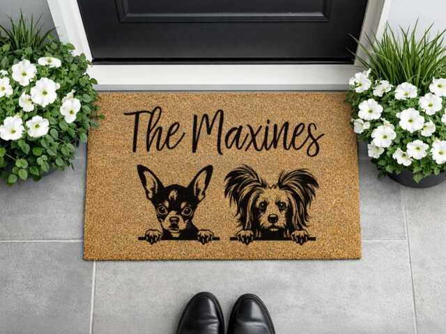 Custom 2 Dog Welcome Mat - The Maxines Family Sign Durable Modern Coir Rug - image 1