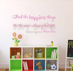 Peter Pan Tinker Bell Think The Happiest Things Removable Vinyl Wall Decal, Happiness Nursery Art, Childs Room Decal - thumbnail 1