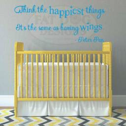 Peter Pan Tinker Bell Think The Happiest Things Removable Vinyl Wall Decal, Happiness Nursery Art, Childs Room Decal - thumbnail 2