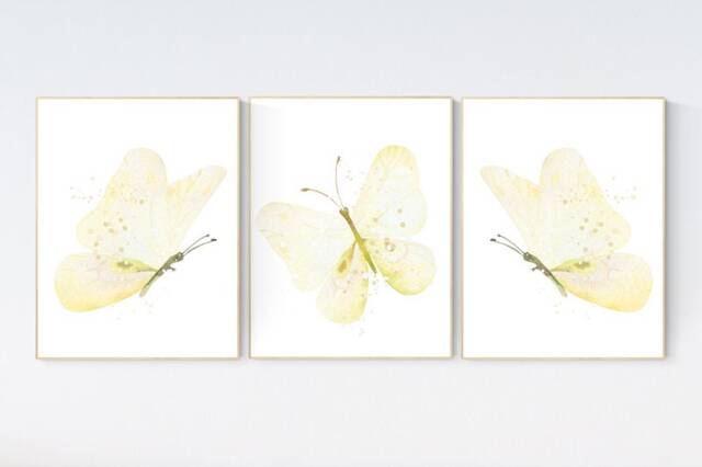 Yellow Butterfly Nursery Art Print Girl Room Decor - image 1