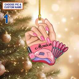 Custom Name Nail Technician Manicurist Christmas Ornament, Tree Hanging Decor, Flat 2D Ornament Acrylic/ Wooden - thumbnail 1