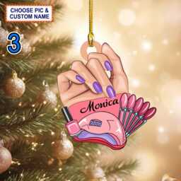 Custom Name Nail Technician Manicurist Christmas Ornament, Tree Hanging Decor, Flat 2D Ornament Acrylic/ Wooden - thumbnail 3