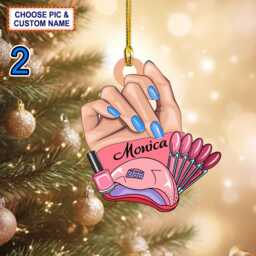 Custom Name Nail Technician Manicurist Christmas Ornament, Tree Hanging Decor, Flat 2D Ornament Acrylic/ Wooden - thumbnail 2