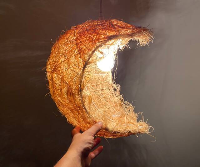 Handmade Rattan Moon Pendant Light - Rustic Celestial Lighting - image 1
