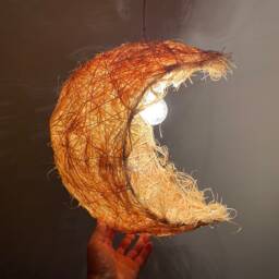 Handmade Rattan Moon Pendant Light - Rustic Celestial Lighting - thumbnail 2