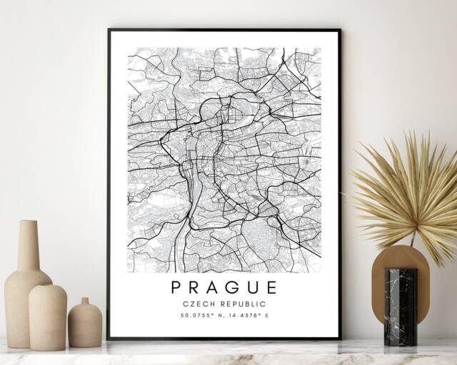 Prague Map Art Print Minimalist Black & White Travel Poster - image 1