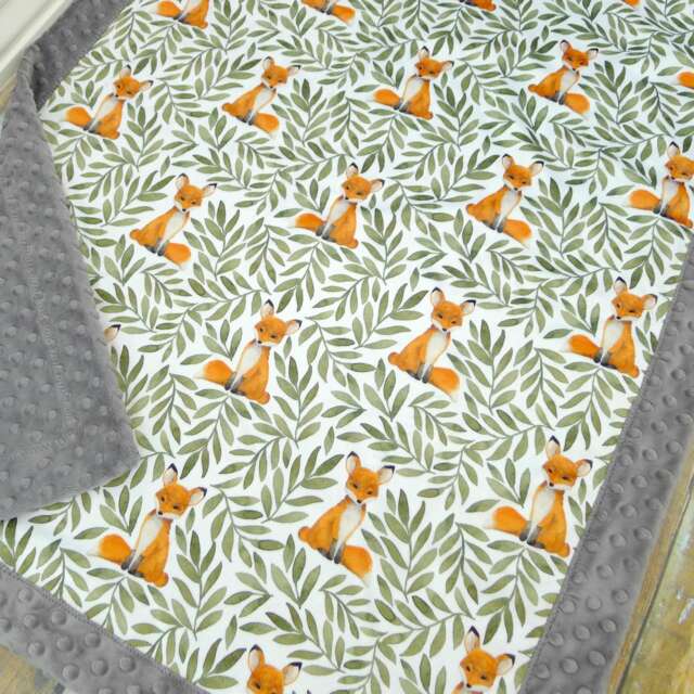 Fox Baby Blanket - -Minky Woodland Animlas Gender Neutral Gift Foxes Unisex - image 1