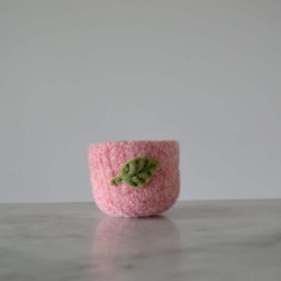 Air Plant Planter - Pale Pink Felted Bowl With Sage Green Leaf Ring Catch All Pot Gifts For Gardeners - thumbnail 2