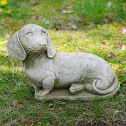 Dachshund Dog Stone Statue - Outdoor Garden Ornament Puppy Pet Sculpture Decoration British Gift - thumbnail 1