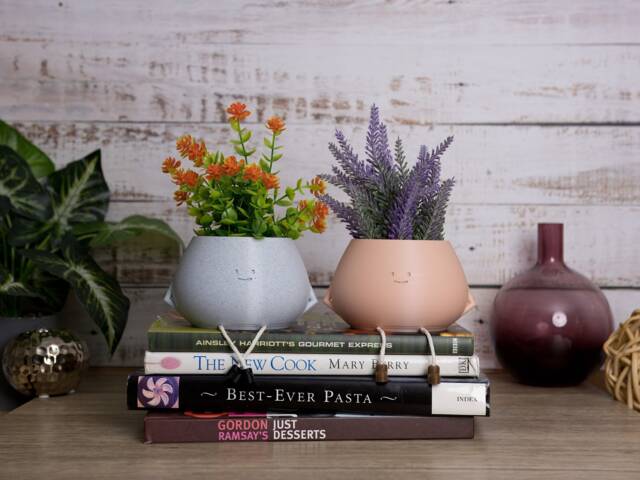Happy Face Sitting Pot With Cord Legs, Cute Plant Pot, Planter, Indoor Planter Dangly - image 1