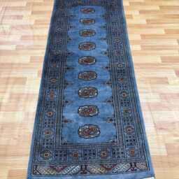 2.6x7 Gray 3 Ply Handmade Bokhara Runner Rug - Hallway Stairs Carpet, Extra Thick Pile - thumbnail 2