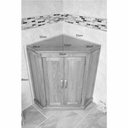 Grey Painted Bathroom Vanity Unit Oak Top Cabinet Corner Wash Stand & Marble Stone Basin 501Bgsbc - thumbnail 4