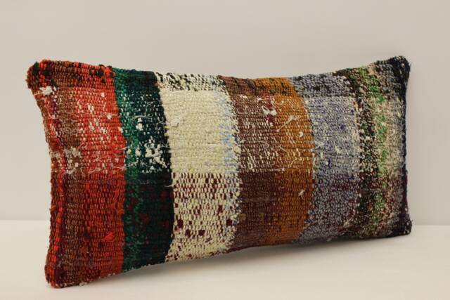 Vintage Turkish Kilim Pillow Cover, Lumbar Cushion 10x20 - image 1