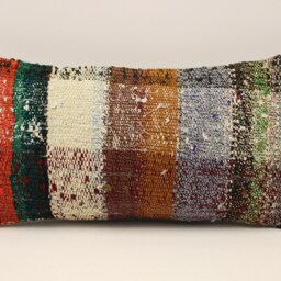 Vintage Turkish Kilim Pillow Cover, Lumbar Cushion 10x20 - thumbnail 2