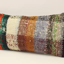 Vintage Turkish Kilim Pillow Cover, Lumbar Cushion 10x20 - thumbnail 3