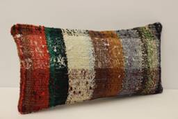 Vintage Turkish Kilim Pillow Cover, Lumbar Cushion 10x20 - thumbnail 1