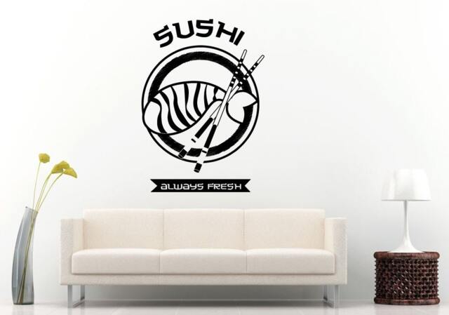Sushi Always Fresh Restaurant Logo Sign Emblem Kitchen Wall Decal Vinyl Sticker Mural Room Decor L1168 - image 1