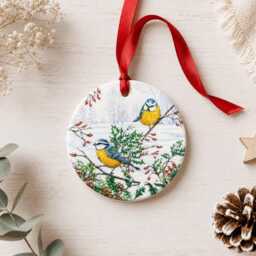 Set Of 4 Wooden Bird Christmas Tree Decorations - Robin Blue Tit & Wren Ornaments British Garden Birds - thumbnail 3