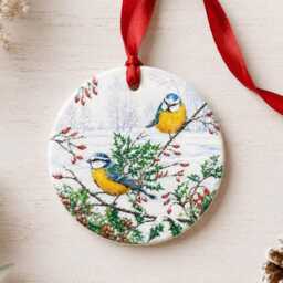 Set Of 4 Wooden Bird Christmas Tree Decorations - Robin Blue Tit & Wren Ornaments British Garden Birds - thumbnail 2