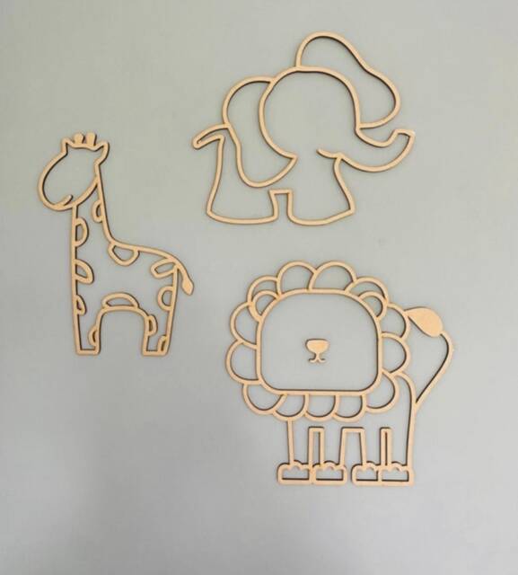 Wooden Safari Animal Wall Decor Lion, Giraffe, Elephant Nursery Decals - image 1