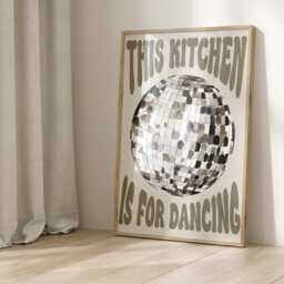 This Kitchen Is For Dancing Print, Disco Ball, Retro Poster, Trendy Poster Wall Art, Prints, Decor Neutral Beige 2875 - thumbnail 3