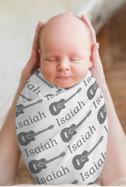 Guitar Personalized Baby Blanket Gifts Music Shower Gift Newborn Watch Me Grow Boy Custom Monogram - image 1