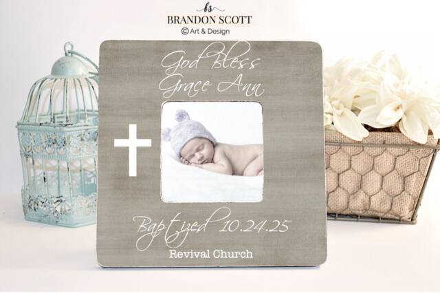 Personalized Baptism Gift Real Wood Picture Frame, God Bless, Christening Gift, Baptism Frame, Gift For Godson Goddaughter Godchild - image 1