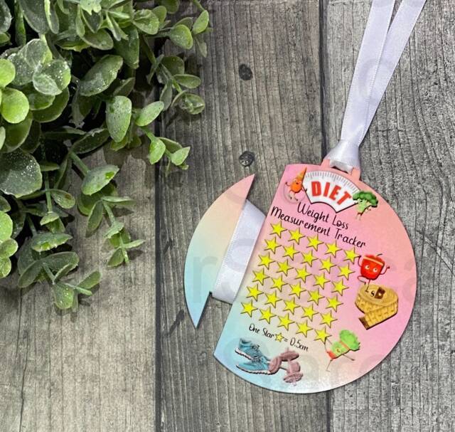 Weight Loss Measurement Tracker Ribbon Bauble Gift, Diet Tracker, Personalised Planner, Gift For Mum, Motivational Goals - image 1