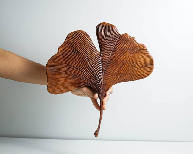 Wooden Ginkgo Leaf Wall Figurine, Wood Carving, Ginkgophyta Art, Hanging Ornament, Handmade, Room Decor, Special Gift - image 1