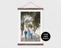 Custom Portrait Photo Printed On Canvas With Wood Poster Scroll Frame- Your Own Pix - Family Room Photo-Poster Hanger - thumbnail 1