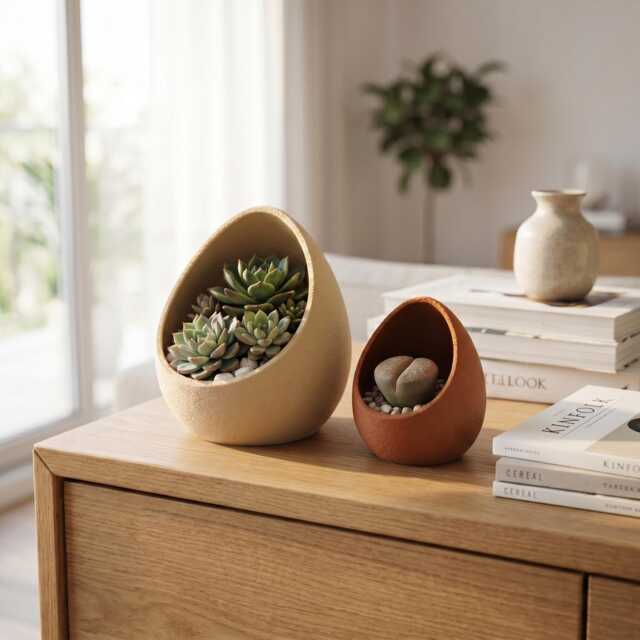 Egg Shaped Succulent Planter - Minimalist Organic Pla Pot, Scandi Home Decor - image 1