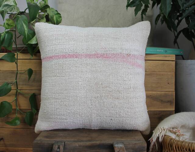 50cm - Or 20 Inches Vintage Kilim Cushion Cover Handwoven - Hemp/Wool/Linen Soft Feel Off White Natural Plain - image 1
