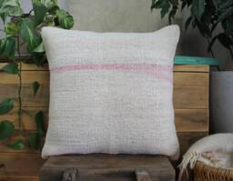 50cm - Or 20 Inches Vintage Kilim Cushion Cover Handwoven - Hemp/Wool/Linen Soft Feel Off White Natural Plain - thumbnail 1