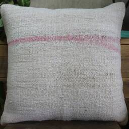 50cm - Or 20 Inches Vintage Kilim Cushion Cover Handwoven - Hemp/Wool/Linen Soft Feel Off White Natural Plain - thumbnail 2