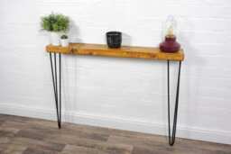 Rustic Console Table Slimline With Hair Pin Legs - Reclaimed Timber Style Modern Solid Wood Furniture - Bespoke Radiator For Hallway - thumbnail 1