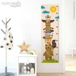 Kids Growth Chart Wall Decal, Animals Height Forest Sticker, Bear Fox Owl Nursery Decor - thumbnail 1