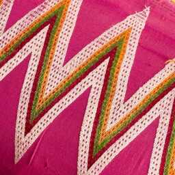 Vintage Hmong Hemp Pillow Handwoven Tribal Textile, Pink & Navy Batik - thumbnail 3