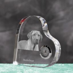 Broholmer - Crystal Clock in The Shape Of A Heart With Image Pure-Bred Dog - thumbnail 2