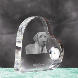 Broholmer - Crystal Clock in The Shape Of A Heart With Image Pure-Bred Dog - thumbnail 3