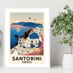 Santorini Greece Travel Poster - Vintage Wall Print Seaside Holiday Destination Scenic Art A5 A4 A3 Framed Or Unframed - thumbnail 2