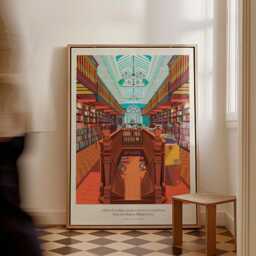 Daunt Books London Bookstore Art Print Bookshop Scene, Borges Quote - Book Lover Gift Cat in A Travel Print - thumbnail 3