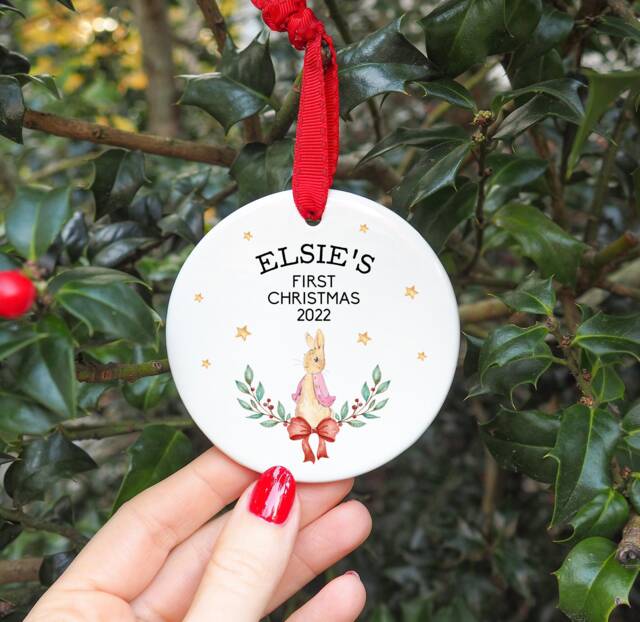 Personalised First Christmas Bauble, Rabbit First Bauble, New Baby Decoration, Newborn Gifts - image 1