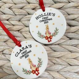 Personalised First Christmas Bauble, Rabbit First Bauble, New Baby Decoration, Newborn Gifts - thumbnail 2