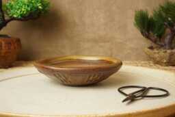 Handmade Orange Brown Bonsai Dish. Wheel Thrown Studio Pottery. G2199