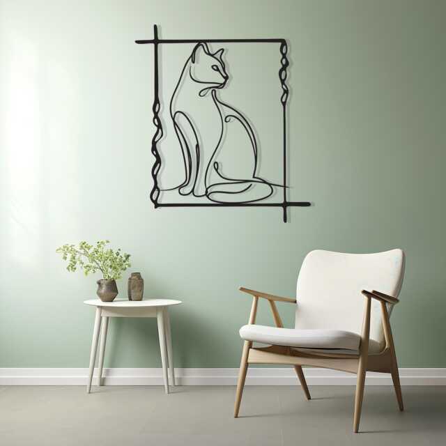 Minimalist Cat Line Art, Metal Wall Decor, Modern Home Accent, Unique Birthday Gift - image 1