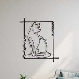 Minimalist Cat Line Art, Metal Wall Decor, Modern Home Accent, Unique Birthday Gift - thumbnail 3