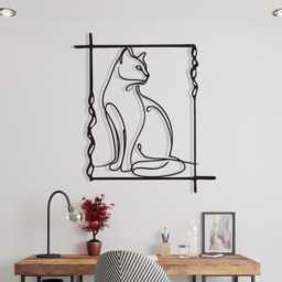 Minimalist Cat Line Art, Metal Wall Decor, Modern Home Accent, Unique Birthday Gift - thumbnail 2